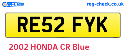 RE52FYK are the vehicle registration plates.