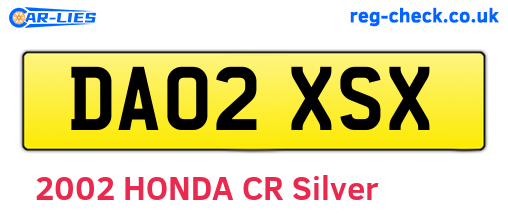 DA02XSX are the vehicle registration plates.