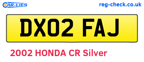 DX02FAJ are the vehicle registration plates.