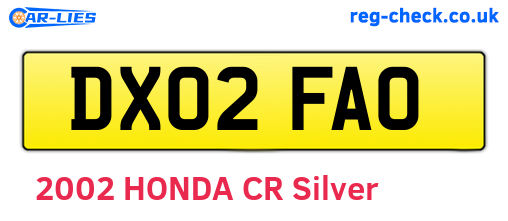 DX02FAO are the vehicle registration plates.
