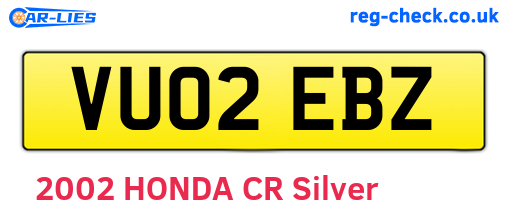 VU02EBZ are the vehicle registration plates.