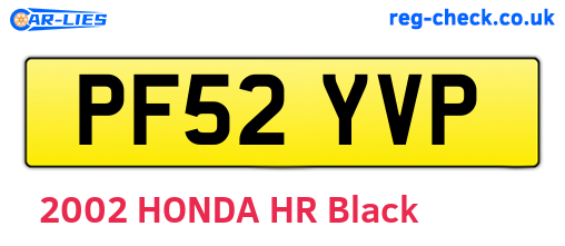 PF52YVP are the vehicle registration plates.
