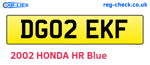 DG02EKF are the vehicle registration plates.