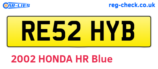 RE52HYB are the vehicle registration plates.