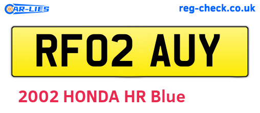 RF02AUY are the vehicle registration plates.