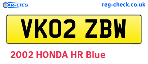 VK02ZBW are the vehicle registration plates.