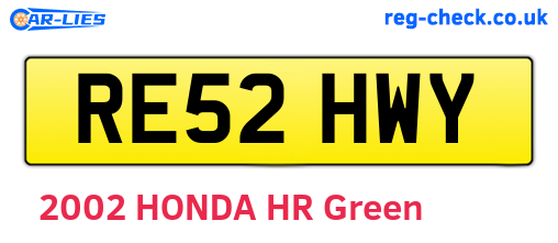 RE52HWY are the vehicle registration plates.