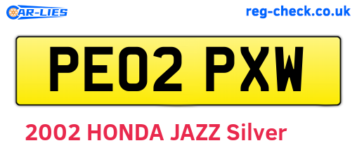 PE02PXW are the vehicle registration plates.
