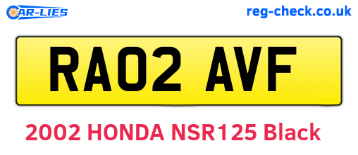 RA02AVF are the vehicle registration plates.