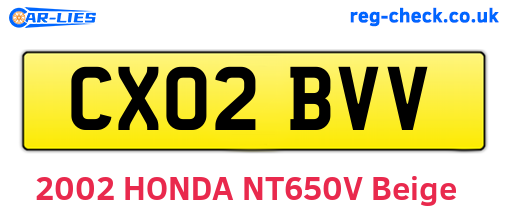 CX02BVV are the vehicle registration plates.