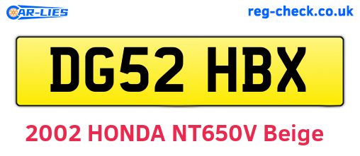 DG52HBX are the vehicle registration plates.