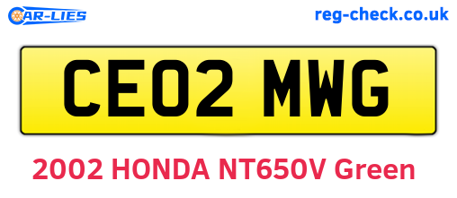 CE02MWG are the vehicle registration plates.
