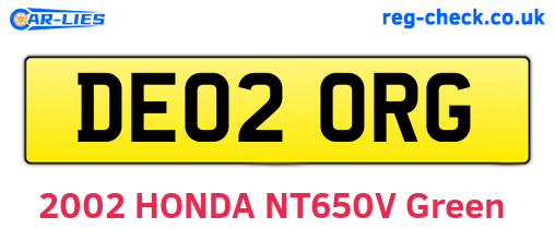 DE02ORG are the vehicle registration plates.