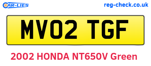MV02TGF are the vehicle registration plates.