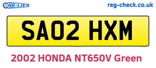 SA02HXM are the vehicle registration plates.