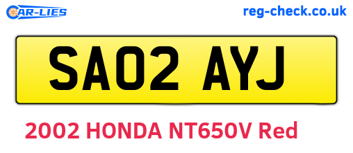 SA02AYJ are the vehicle registration plates.