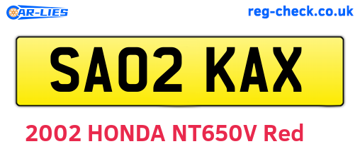 SA02KAX are the vehicle registration plates.