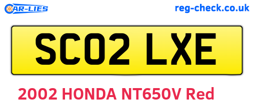 SC02LXE are the vehicle registration plates.