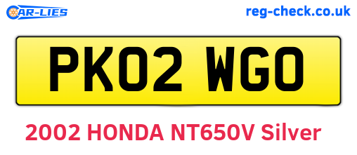 PK02WGO are the vehicle registration plates.