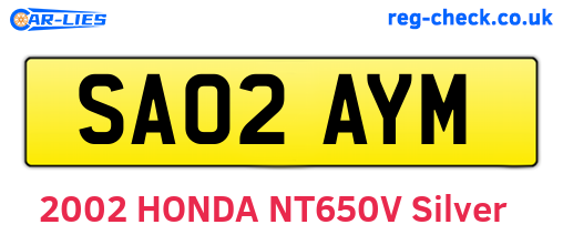 SA02AYM are the vehicle registration plates.