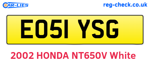 EO51YSG are the vehicle registration plates.