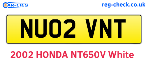 NU02VNT are the vehicle registration plates.