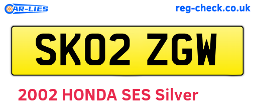 SK02ZGW are the vehicle registration plates.