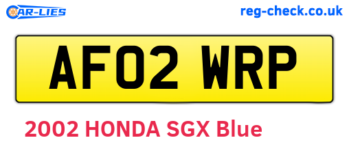 AF02WRP are the vehicle registration plates.