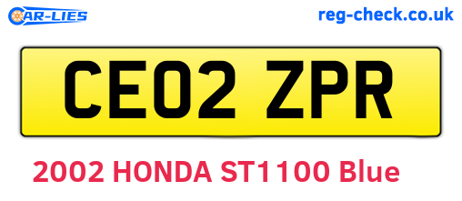 CE02ZPR are the vehicle registration plates.