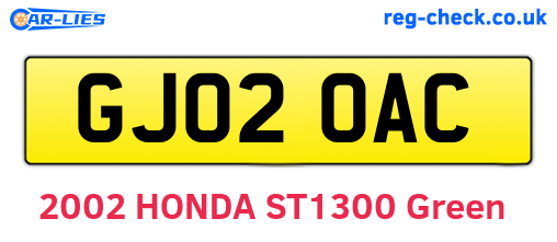 GJ02OAC are the vehicle registration plates.