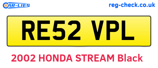 RE52VPL are the vehicle registration plates.