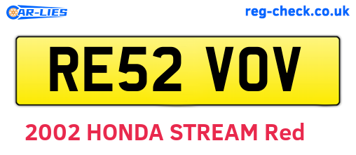 RE52VOV are the vehicle registration plates.