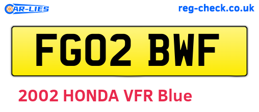 FG02BWF are the vehicle registration plates.