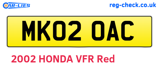 MK02OAC are the vehicle registration plates.