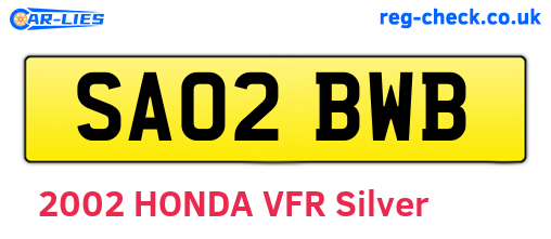 SA02BWB are the vehicle registration plates.