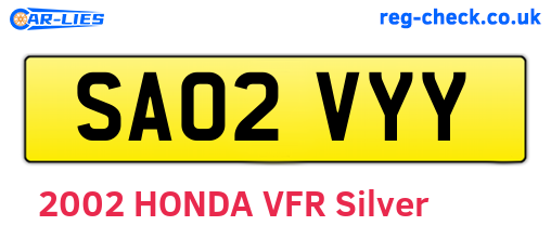 SA02VYY are the vehicle registration plates.