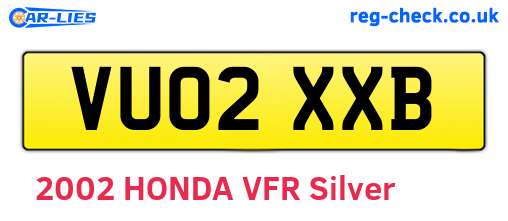 VU02XXB are the vehicle registration plates.