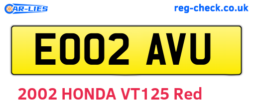 EO02AVU are the vehicle registration plates.