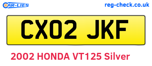 CX02JKF are the vehicle registration plates.