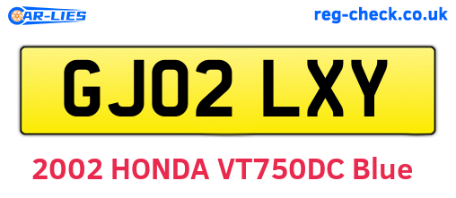 GJ02LXY are the vehicle registration plates.