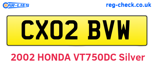CX02BVW are the vehicle registration plates.