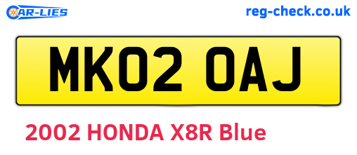 MK02OAJ are the vehicle registration plates.