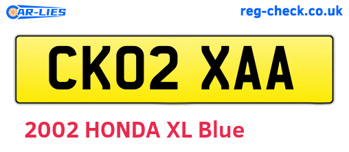 CK02XAA are the vehicle registration plates.