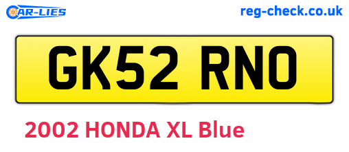 GK52RNO are the vehicle registration plates.