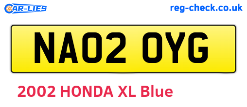 NA02OYG are the vehicle registration plates.