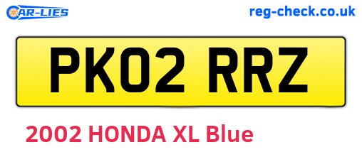PK02RRZ are the vehicle registration plates.