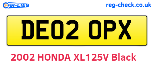 DE02OPX are the vehicle registration plates.