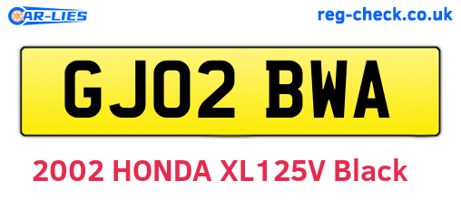 GJ02BWA are the vehicle registration plates.