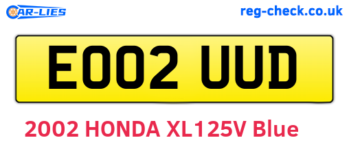 EO02UUD are the vehicle registration plates.