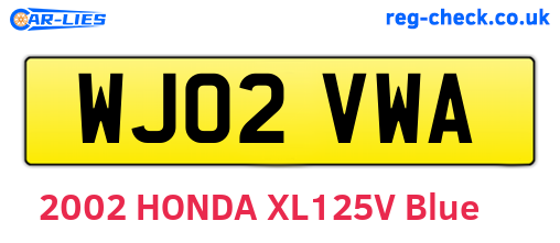 WJ02VWA are the vehicle registration plates.